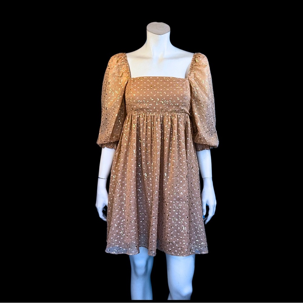 NWT Storia BABYDOLL Nude and a metallic Gold Mini Dress - Picture 4 of 10